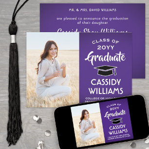 1 Photo Modern Purple and White Graduation Announcement