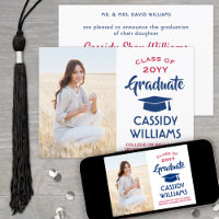 1 Photo Modern Red White and Blue Graduation
