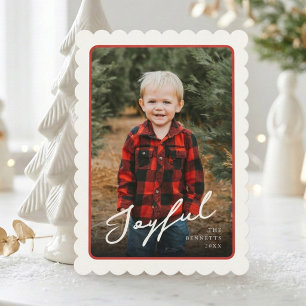 1 Photo Modern Scallop Frame Joyful Christmas Holiday Card