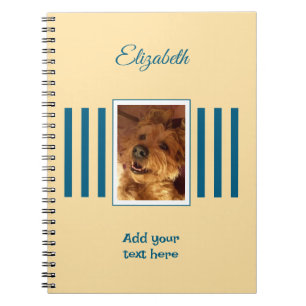 1 photo name text peach blue notebook