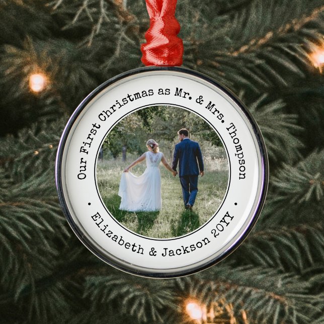 1 Photo Newlyweds First Christmas Black and White Metal Tree Decoration (Creator Uploaded)