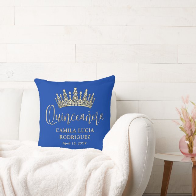 1 Photo Quinceañera Crown Royal Blue Keepsake Cushion (Couch)