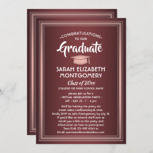 1 Photo Virtual Graduation Burgundy Pink Rose Gold Invitation