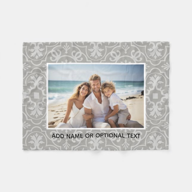 1 Photo with Farmhouse Tile Pattern and Text Fleece Blanket (Front (Horizontal))
