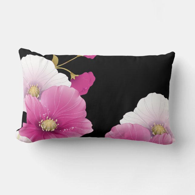1 Pillow Pink Flowers Black DECOR SETS (Front)