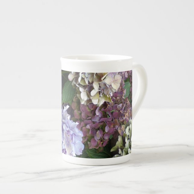 1 Purple Lavender Blue Hydrangeas Bone China Mug (Front Right)