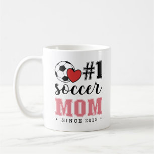 #1 Soccer Mum Pink Font Red Heart Coffee Mug