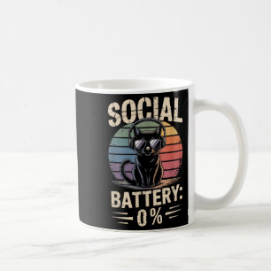 1% Social Battery Sarcastic Funny Introverted Cat  Coffee Mug