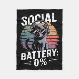 1% Social Battery Sarcastic Funny Introverted Cat  Fleece Blanket