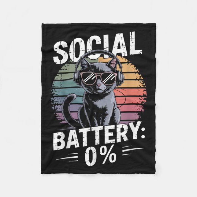 1% Social Battery Sarcastic Funny Introverted Cat  Fleece Blanket (Front)