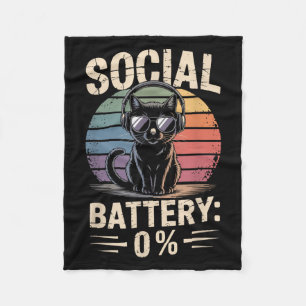 1% Social Battery Sarcastic Funny Introverted Cat  Fleece Blanket