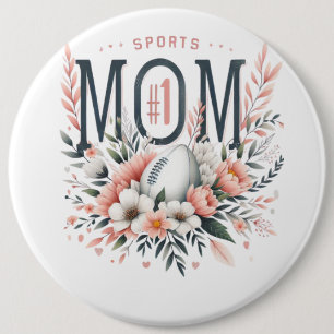 1 Sports Mom – Football & Flowers Mother’s Day Des 6 Cm Round Badge