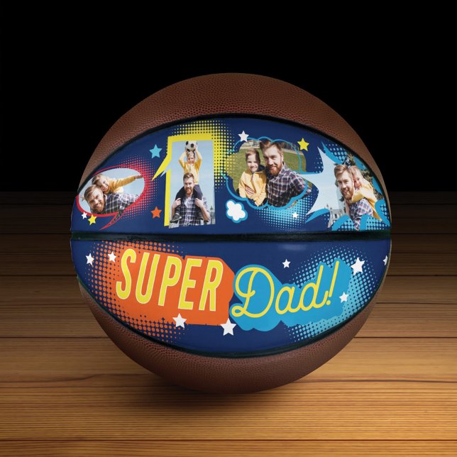 #1 Super Dad Comic Book Bubbles Custom Four Photos Basketball (Creator Uploaded)
