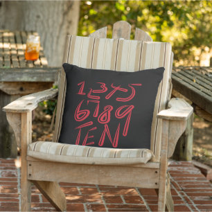 1 Thru Ten Typography In Red On Black Pattern  Cushion