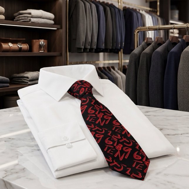 1 Thru Ten Typography In Red On Black Pattern Tie (Creator Uploaded)