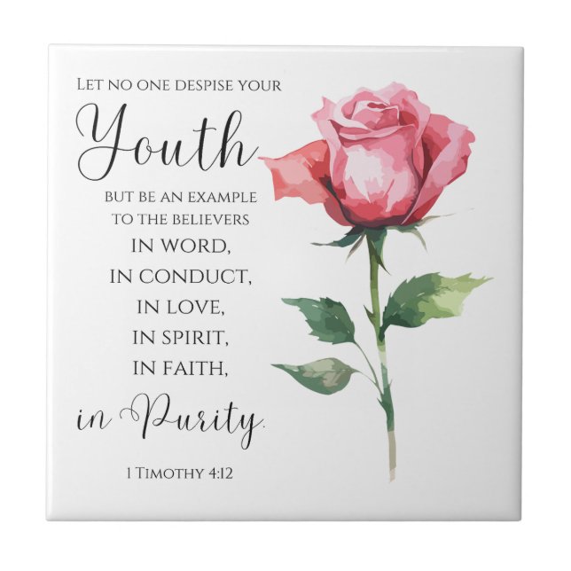1 Timothy 4:12 - Youth Bible Verse Flower Tile (Front)