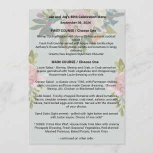 1&w/background + flower Birthday Dinner Menu