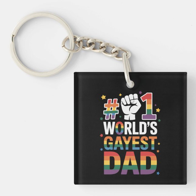 #1 World's Gayest Dad Funny Father's Day LGBT  Key Ring (Front)