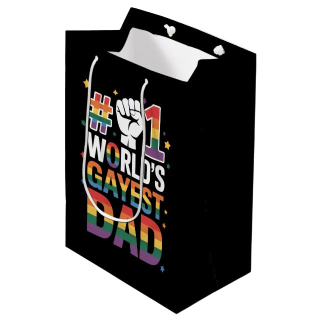 #1 World's Gayest Dad Funny Father's Day LGBT  Medium Gift Bag (Front Angled)