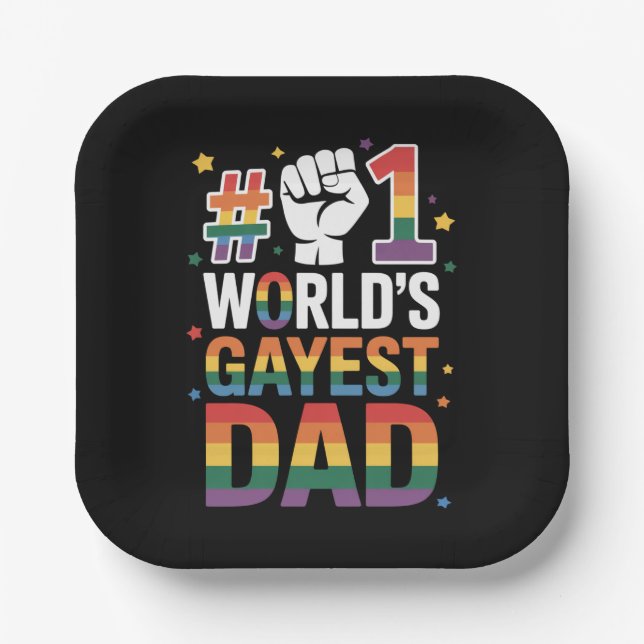 #1 World's Gayest Dad Funny Father's Day LGBT  Paper Plate (Front)