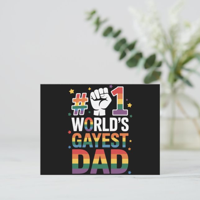 #1 World's Gayest Dad Funny Father's Day LGBT  Postcard (Standing Front)