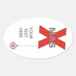 1 Xmas with Christmas Tree Ornament + your text Oval Sticker