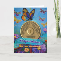 1 Year AA Anniversary Coin Butterflies Flowers