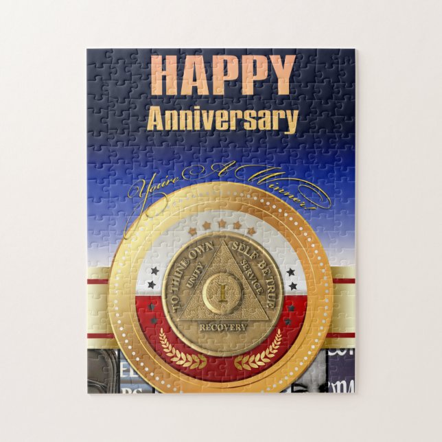 1 Year AA Anniversary Coin You're A Winner Award Jigsaw Puzzle (Vertical)