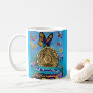 1 Year AA Coin Congratulations Butterflies Coffee Mug