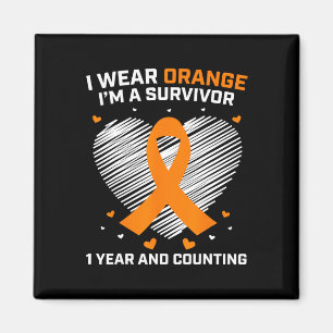 1 Year Cancer Free Leukaemia Survivor Gifts Orange Magnet