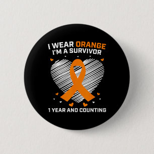 1 Year Cancer Free Leukemia Survivor Gifts Orange  6 Cm Round Badge