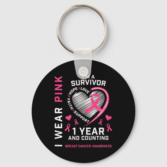 1 Year Cancer Free Mum Pink Awareness Breast Cance Key Ring (Front)