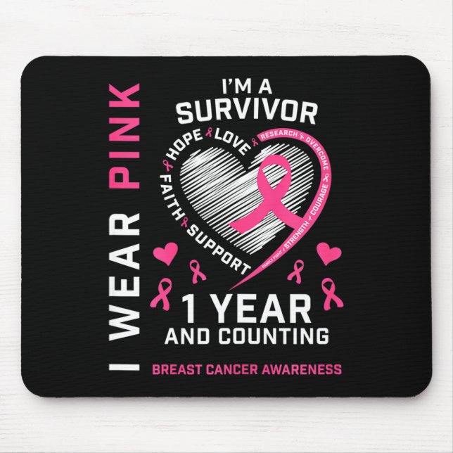 1 Year Cancer Free Mum Pink Awareness Breast Cance Mouse Pad (Front)