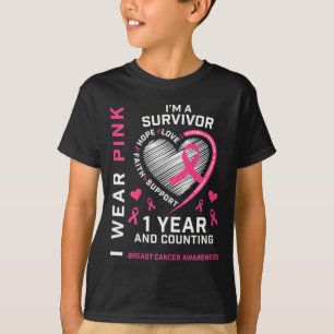 1 Year Cancer Free Mum Pink Awareness Breast Cance T-Shirt