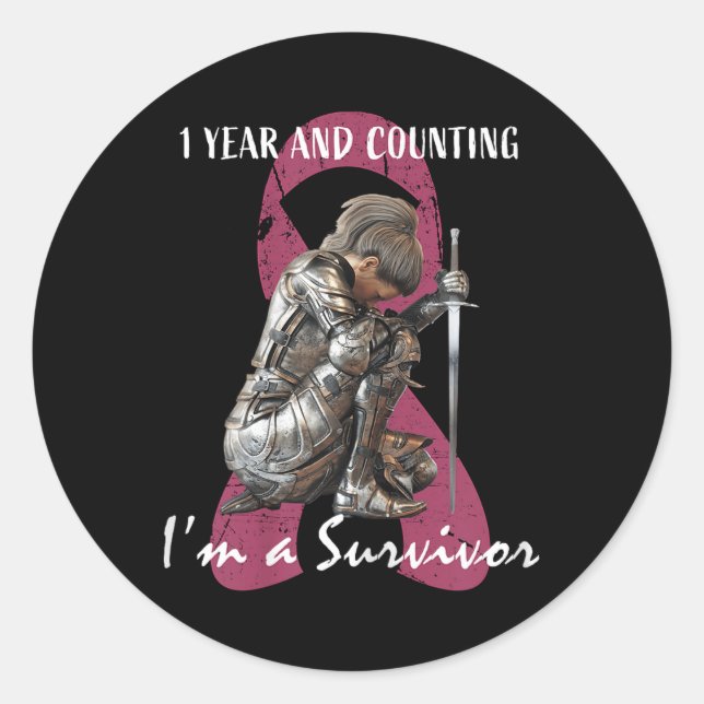 1 Year Cancer Free Pink Breast Cancer Survivor Gif Classic Round Sticker (Front)