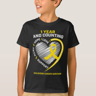 1 Year Cancer Survivor Gold Childhood Cancer Aware T-Shirt