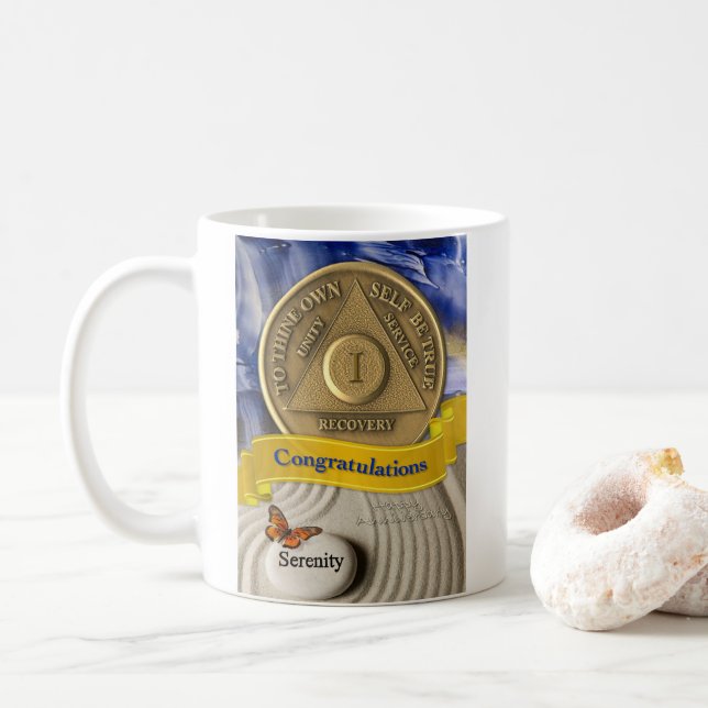 1 Year CUSTOM NAME AA Anniversary Serenity Coffee Mug (With Donut)