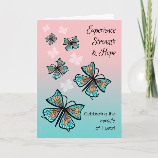 1 Year First Recovery Clean and Sober Birthday Card (Front)