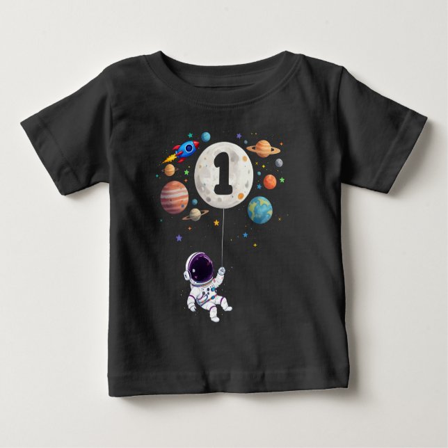 1 Year Old Birthday Planets Astronaut 1st Birthday Baby T-Shirt (Front)