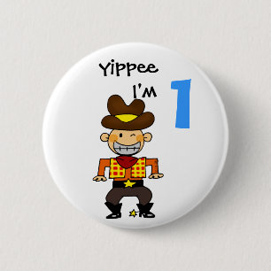 1 year old cowboy 6 cm round badge