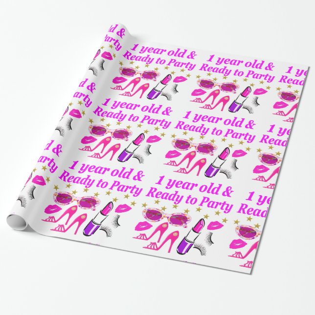 1 YEAR OLD LITTLE PRINCESS DESIGN WRAPPING PAPER (Unrolled)