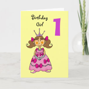 1 year old princess (brown hair) card