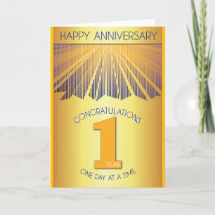 1 Year Sober Anniversary Golden Ray 12 Step Card
