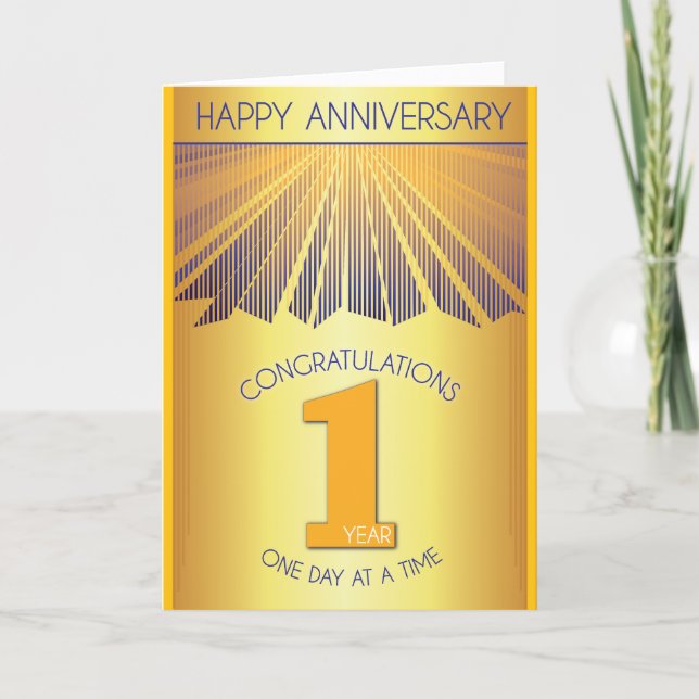 1 Year Sober Anniversary | Golden Ray 12 Step Card (Front)