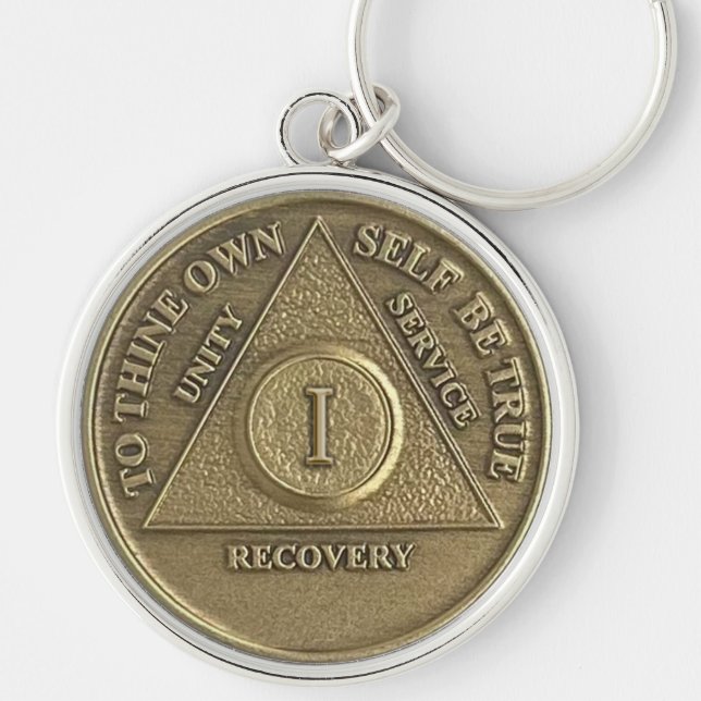 1 Year Sober Anniversary Medallion Gift Keychain (Front)