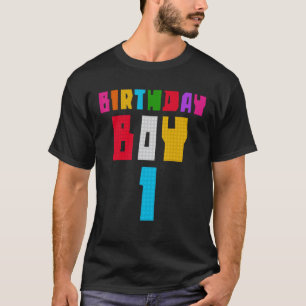 1 Years Old Birthday Boy Master Builder Block Buil T-Shirt