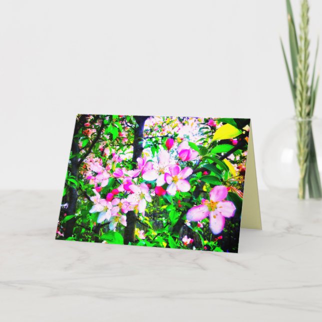 1APPLE BLOSSOMS BRIGHT SMALL GREETING CARD (Front)