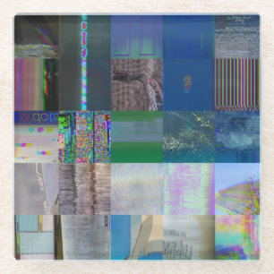 1C9984DA Glitch Art Digital Distortion Vaporwave Glass Coaster