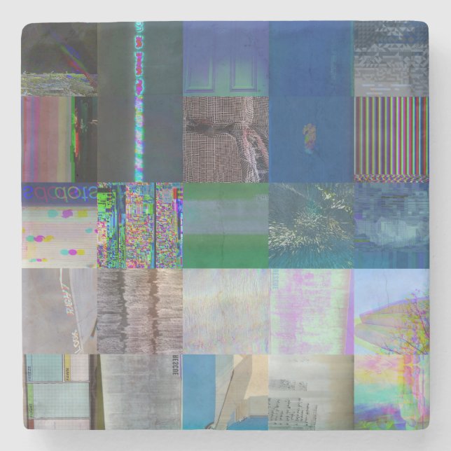 1C9984DA Glitch Art Digital Distortion Vaporwave Stone Coaster (Front)