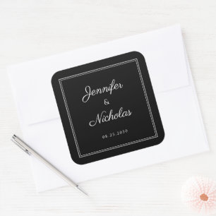 1Elegant  Black And White Script Wedding Square Sticker